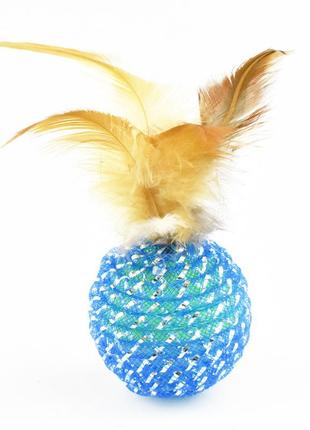 Игрушка для кошек "шарик с перьями", синий