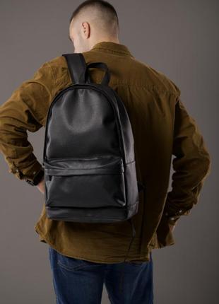 Мужской кожаный рюкзак городской классический для ноутбука черный (b)3 фото