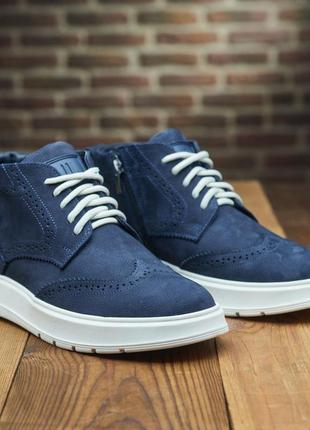 Зимові класичні черевики броги level в синьому кольорі, молодіжні чоловічі черевики хутро4 фото