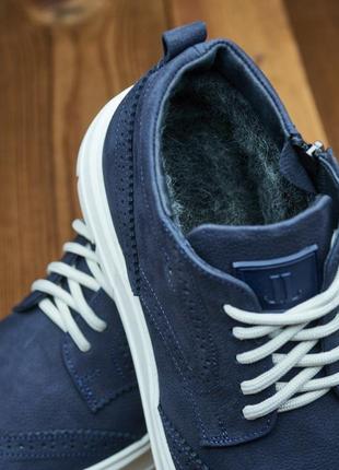 Зимові класичні черевики броги level в синьому кольорі, молодіжні чоловічі черевики хутро6 фото