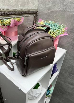 Стильний універсальний маленький рюкзак сумка жіноча капучино2 фото