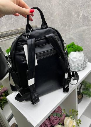 Молодежный практичный женский рюкзак сумка черный с дополнительным отделением спереди3 фото