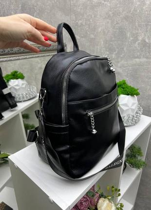 Молодежный практичный женский рюкзак сумка черный с дополнительным отделением спереди2 фото