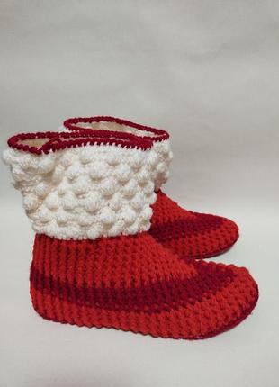 Теплі жіночі в'язані чобітки, ручної роботи
