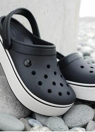 Кроксы платформ крокбенд чорні crocs crocband platform clog black / white9 фото