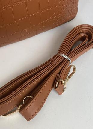 Женская сумка набор + клатч косметичка 2 в 1 под рептилию, сумочка на плечо в стиле кожа рептилии коричневый6 фото