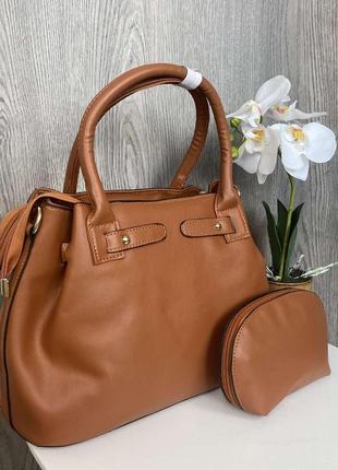Женская сумка набор + клатч косметичка 2 в 1 под рептилию, сумочка на плечо в стиле кожа рептилии коричневый2 фото