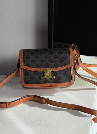 Сумка женская клатч celine teen triomphe bag in triomphe canvas and calfskin tan8 фото