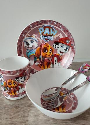 Детский набор посуды щенячий патруль, посуда скай, детская посуда, посуда из стеклокерамики3 фото