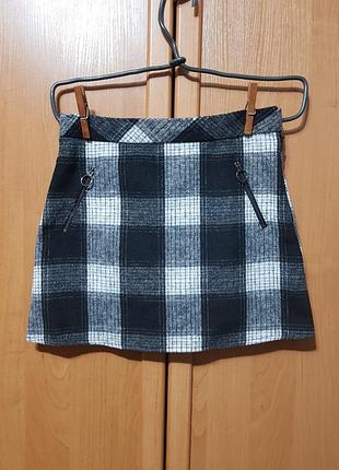 Короткая стильная юбочка в клетку, на девочку, черная серая белая юбочка мини, спідниця