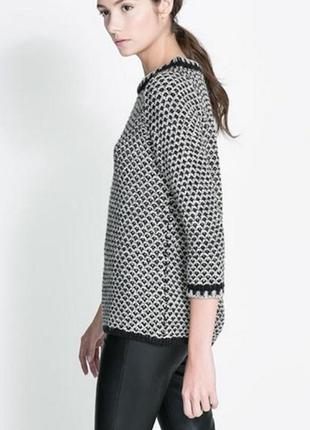 Стильный чёрно - белый пуловер / свитер zara knit, оригинал, молниеносная отправка1 фото