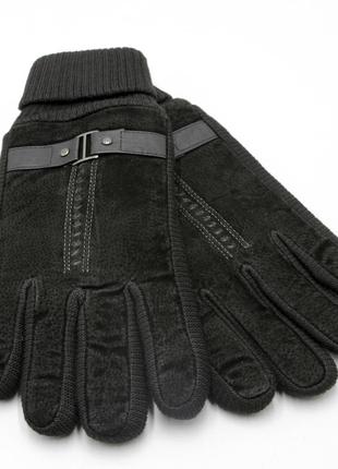 Чоловічі рукавички замш трикотаж, теплі сенсорні рукавички прикрашені ременем і залізною прикрасою
