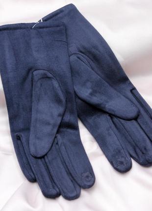 Рукавички жіночі кашемір, зимові сині теплі сенсорні рукавички, хутряні рукавички2 фото