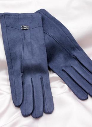 Рукавички жіночі кашемір, зимові сині теплі сенсорні рукавички, хутряні рукавички1 фото