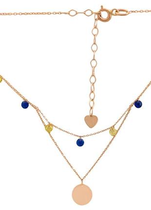 Модное двухслойное золотое колье монетки с желто-синими камнями фианитами ожерелье цепочка из золота 40-45 см1 фото