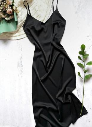 Платье комбинация миди шелковое, черное3 фото