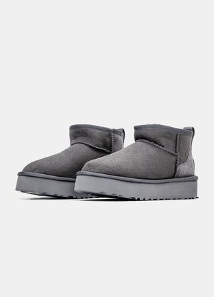 Уггі розпродаж. сірі натуральні уггі на платформі. ugg ultra mini platform grey1 фото