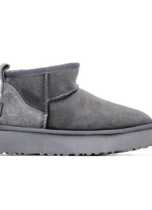 Уггі розпродаж. сірі натуральні уггі на платформі. ugg ultra mini platform grey6 фото