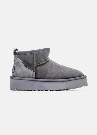 Уггі розпродаж. сірі натуральні уггі на платформі. ugg ultra mini platform grey2 фото