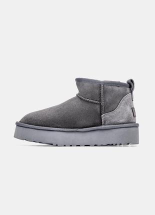 Уггі розпродаж. сірі натуральні уггі на платформі. ugg ultra mini platform grey8 фото