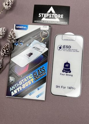 Защитное стекло 3d 5d для iphone 14 pro с сеточкой на динамик противоударное со скруглёнными углами