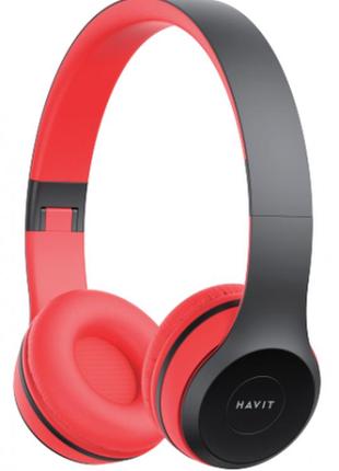 Навушники накладні, бездротові, havit hv-h2575bt black/red