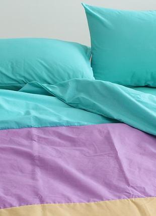 Двухспальный комплект постельного белья голубой из ренфорса2 фото