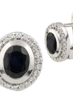 Стильні модні срібні сережки з натуральним сапфіром жіночі сережки зі срібла серги з англійським замком
