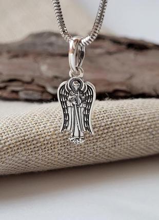 Серебряная ладанка подвеска кулон ангел хранитель серебро 925 проби черненное 84646 0,98г