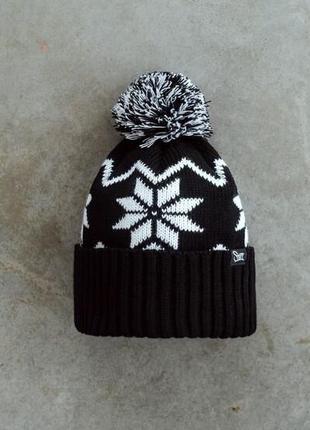 Черно-белая зимняя шапка staff white & black pattern pompon