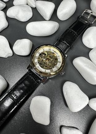 Чоловічий механічний годинник скелетон наручний годинник для хлопця winner годинник на руку з шкіряним ремінцем для чоловіка вінер