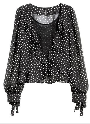 Шифонова блузка в горошок з баскою h& m (розмір 38-40)1 фото