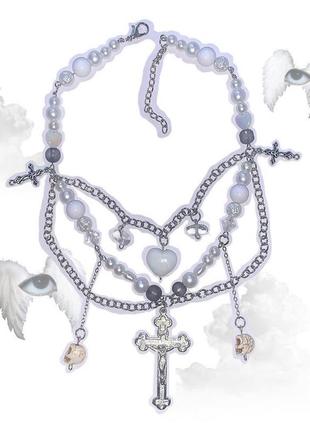 Ожерелье с крестом лолита ю2к готическое гранж хелло котти hello kitty anime lolita grunge gothic y2k