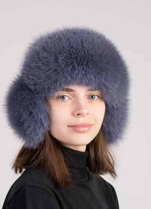 Женская меховая зимняя шапка ушанка на трикотаже1 фото