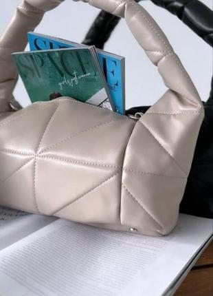 Стильна незвичайна жіноча сумочка велика вмістима зі шкірозамінника бежевий-тауп3 фото