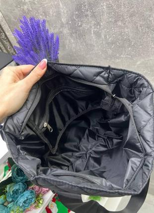 Большая стеганная сумка планшет женская черная из плащевки вмещает формат а48 фото