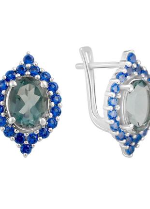 Ошатні срібні сережки з містик топазом овальні сережки зі срібла з маленьким камінням сині серги