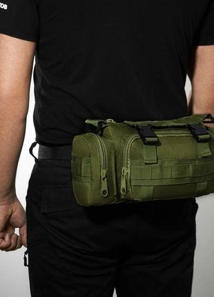 Сумка - підсумк тактична поясна tactical військова, сумка нагрудна з ременем на плече 5 літрів yg-438 кордура хакі4 фото