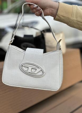 Жіноча сумка багет diesel біла шкіряна маленька дизель (b)