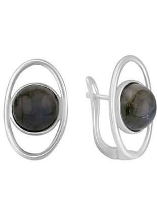 Стильные серебряные сережки яркие овальные женские серьги из серебра с круглым камнем на каждый день