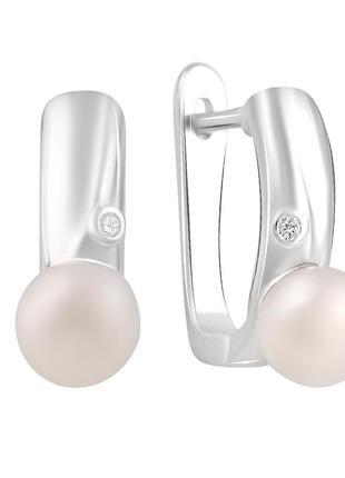 Сучасні срібні сережки з натуральними перлами на кожен день круглі висячі жіночі сережки зі срібла на кожен день1 фото