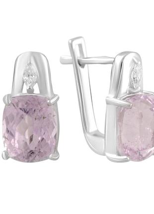 Ніжні срібні сережки з натуральним рожевим кунцитом англійським замком сережки зі срібла з великим каменем1 фото