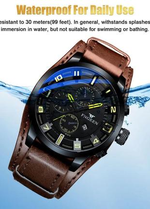 Модные мужские кварцевые часы календарь водонепроницаемый спортивный деловой кожаный ремешок3 фото