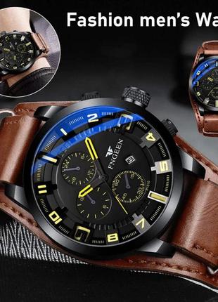 Модные мужские кварцевые часы календарь водонепроницаемый спортивный деловой кожаный ремешок4 фото
