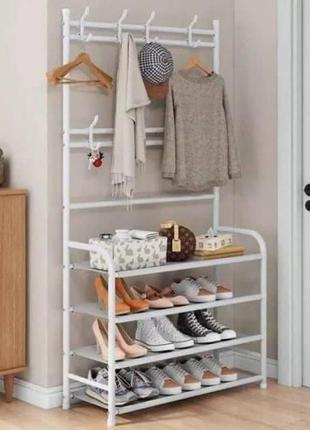Универсальная вешалка для одежды с полкой для обуви new simple floor clothes rack size 60x29.5x151 см белая1 фото