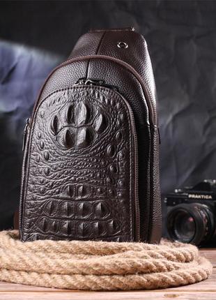 Сумка слинг мужская из натуральной фактурной кожи 21401 vintage коричневый5 фото