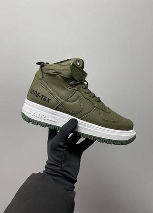 Женские зимние кроссовки nike air force high gore-tex khaki fur ❄️ форсы на меху кожа