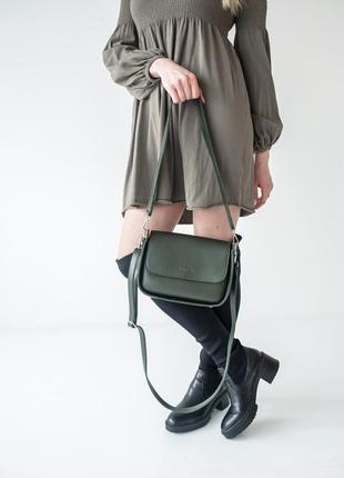Модний якісний каркасний клатч жіночий темно-зелений маленька жіноча сумка крос боді з штучної шкіри4 фото