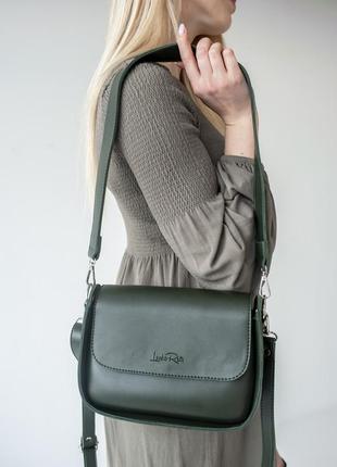 Модний якісний каркасний клатч жіночий темно-зелений маленька жіноча сумка крос боді з штучної шкіри2 фото