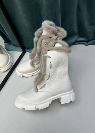 Шикарные ботинки из натуральной кожи с тиснением под рептилию норка зима демисезон2 фото